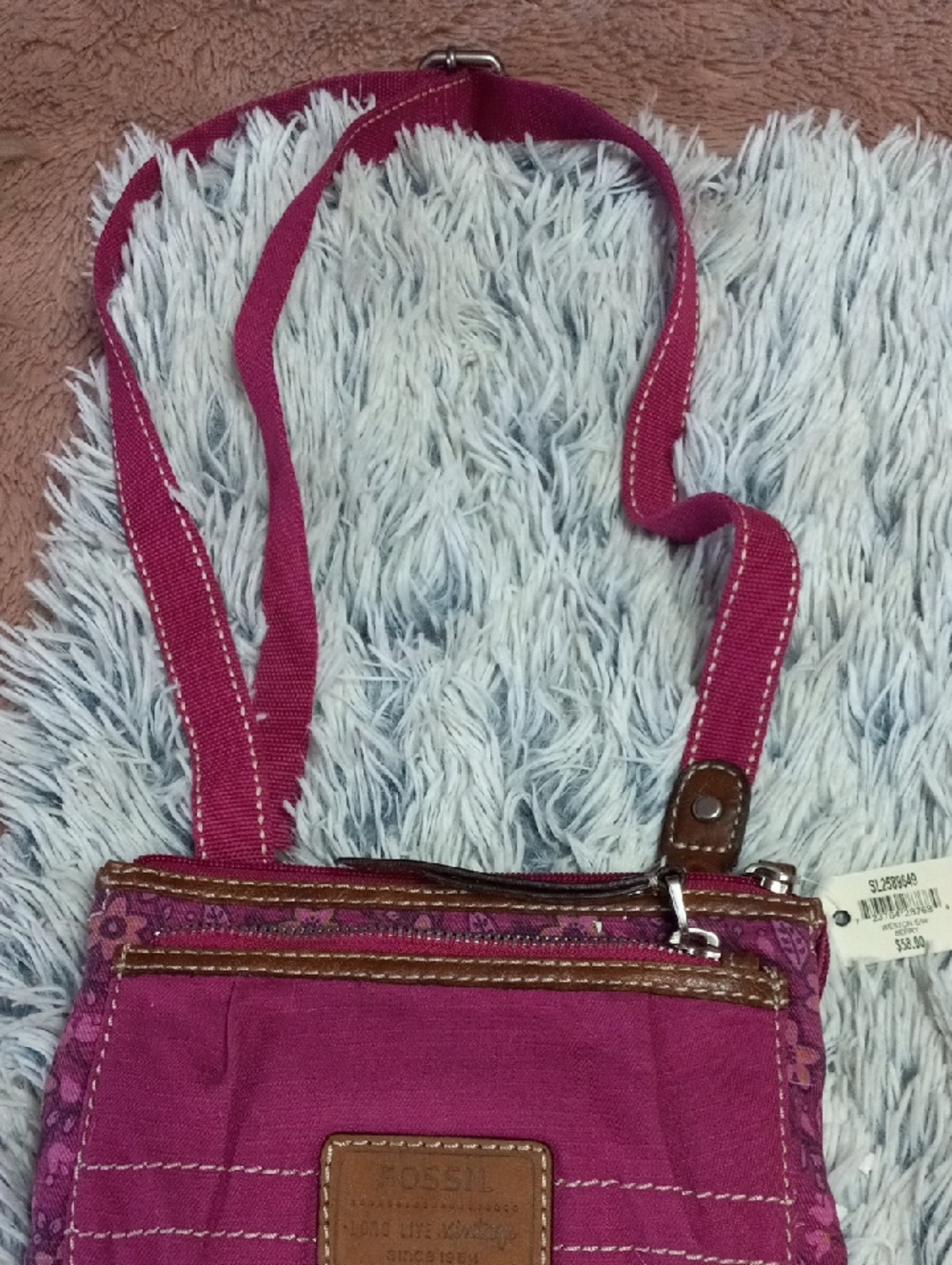 Fossil Magenta/Pink Canvas Crossbody Bag